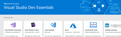 Visual Studio Dev Essentials to download and install SQL Server Developer Edition